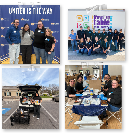 CapEd staff participating in various events including United Way, Traveling Tables, and book drives.