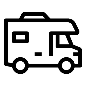 Simple line graphic of a recreational vehicle.